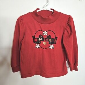 Vintage Healthtex Size 3T Girls Red Mock Neck Long Sleeve Scotty Dog Heart Shirt